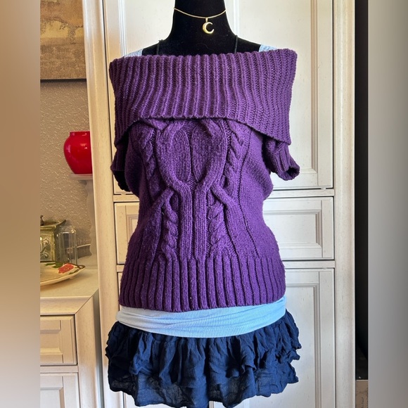 Large American Eagle Purple Chunky Sweater Blouse Cow Neck Size Large‎ - Picture 1 of 9